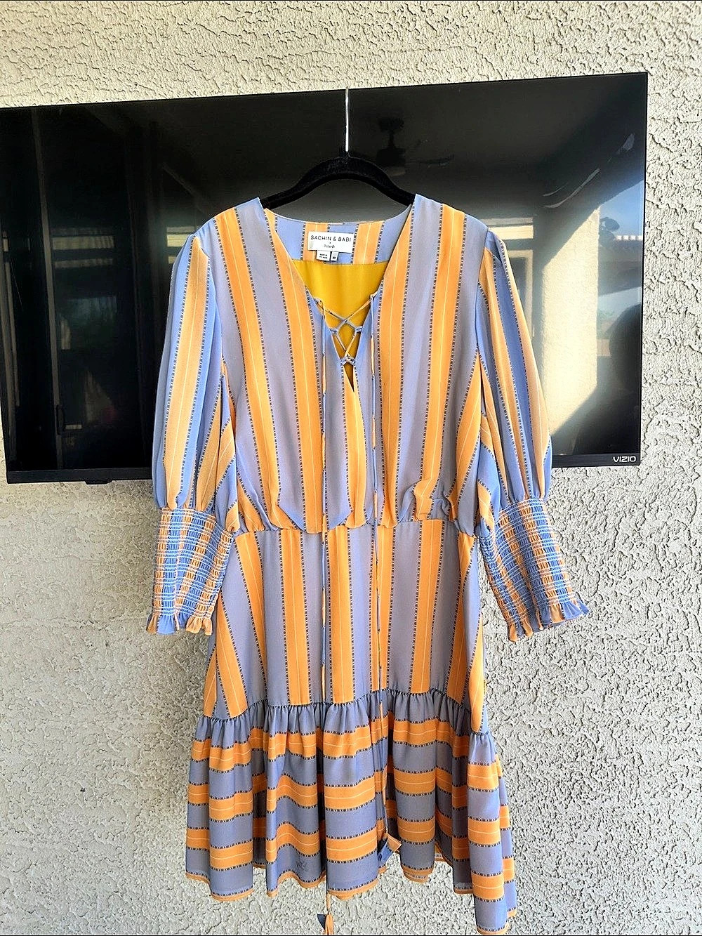 Sachin & Babi x Dillard's Yellow and Blue Striped Lace-Up Dress Striped Lace-Up